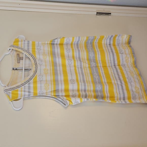 Vtg BANANA REPUBLIC 1980s Striped Yellow Nautical Chain Embellished Tank Top - Picture 3 of 9